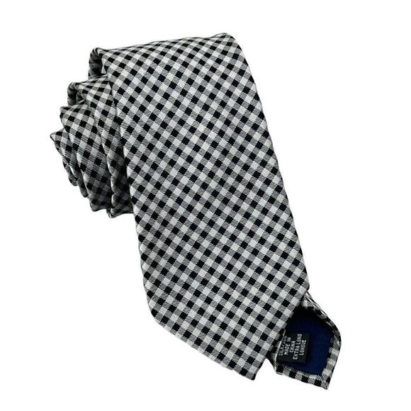 Michael Kors Gingham Check Silver Black Extra Long 100% Silk Tie - Picture 2 of 5